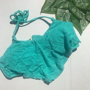 Xhiliration Lace Drape Bandeau Halter Bikini Top